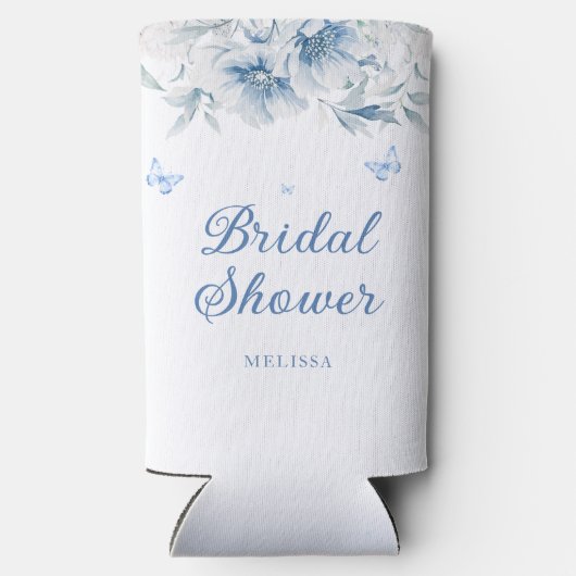 ブルー中国のフローラモダンブライダルシャワーカスタム スリム缶クーラー (裏面)