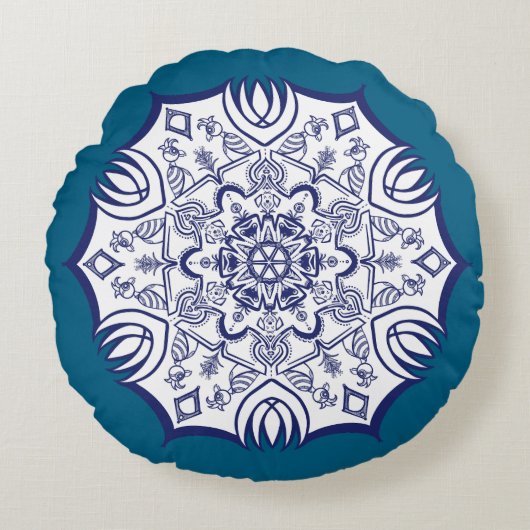 ブルー中国マンデラ ラウンドクッション (正面)