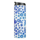 ブルー中国手描き花柄&モノグラム タンブラー (回転右)