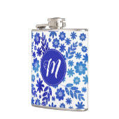 ブルー中国手描き花柄&モノグラム フラスク (左)