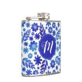 ブルー中国手描き花柄&モノグラム フラスク (右)
