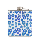 ブルー中国手描き花柄&モノグラム フラスク (裏面)