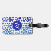 ブルー中国手描き花柄&モノグラム ラゲッジタグ (裏面横)