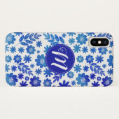 ブルー中国手描き花柄&モノグラム Case-Mate iPhoneケース (裏面(横))