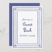 ブルー予測できなハンドドロー結婚ドのゲストブックサイン (正面/裏面)