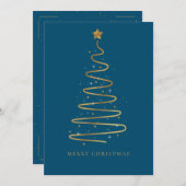 ブルー企業の金ゴールドメリーエレガントクリスマスツリー シーズンカード (正面/裏面)