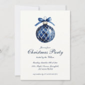 ブルー伝統的オーナメントクリスマスパーティー 招待状 (正面)