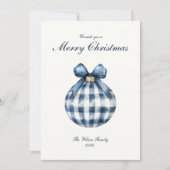 ブルー伝統的オーナメントクリスマスホリデーカード シーズンカード (正面)