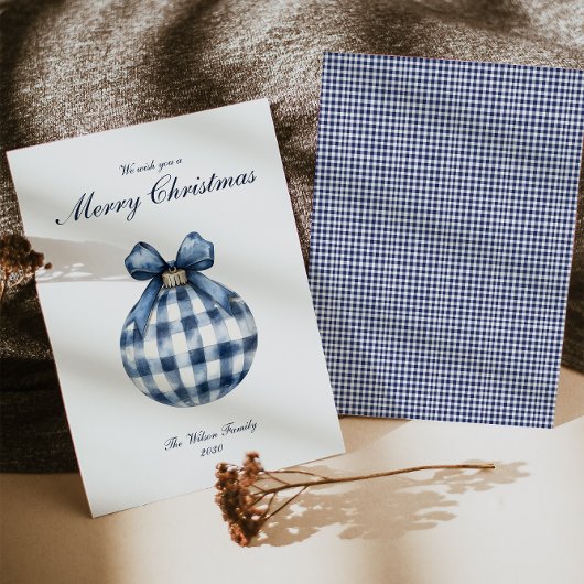 ブルー伝統的オーナメントクリスマスホリデーカード シーズンカード