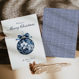 ブルー伝統的オーナメントクリスマスホリデーカード シーズンカード