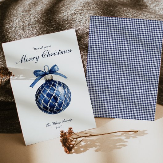 ブルー伝統的オーナメントクリスマスホリデーカード シーズンカード