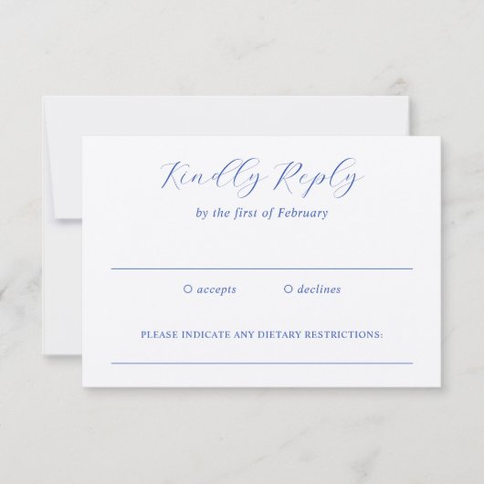 ブルー伝統的王室のエレガントな結婚式 出欠カード (正面)