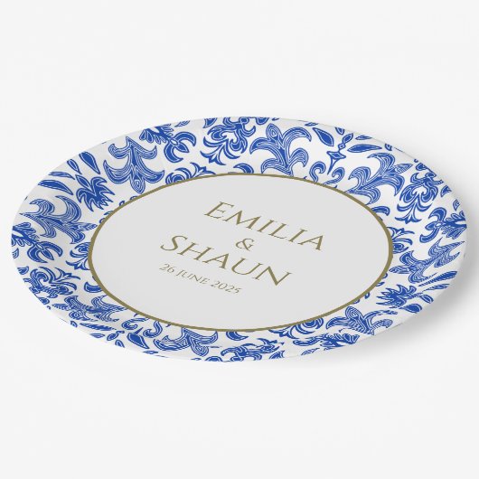 ブルー伝統的結婚の紙プレート ペーパープレート (アングル)