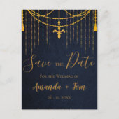 ブルー伝統的金ゴールドトワかわいらしルラグジュアリー結婚ズ 案内ポストカード (正面)