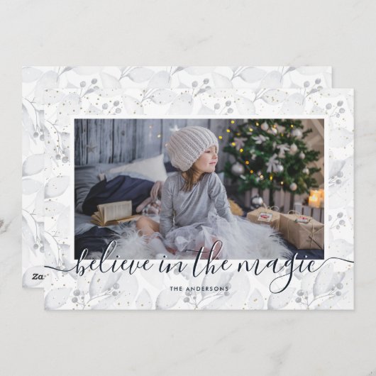 ブルー信じインザ魔法写真クリスマスカード シーズンカード (正面/裏面)