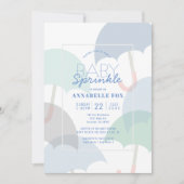 ブルー傘ボーイベビー散水シャワー 招待状 (正面)