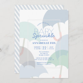 ブルー傘ボーイベビー散水シャワー 招待状