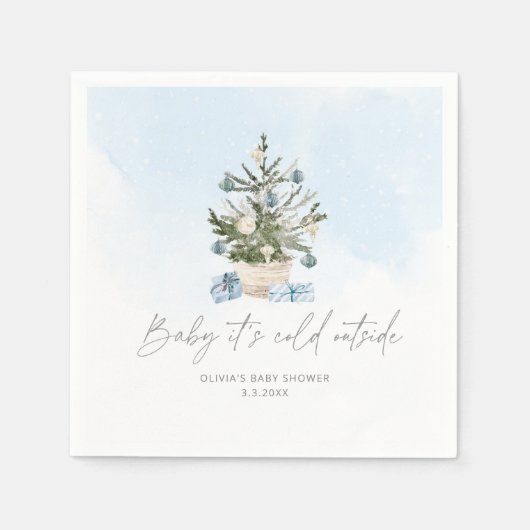 ブルー冬のベビーその冷たい外の赤ちゃんシャワー スタンダードカクテルナプキン (正面)