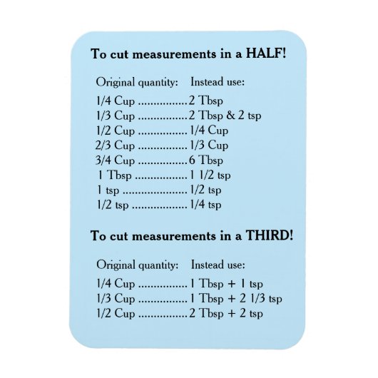 ブルー冷蔵庫キッチンレシピコンバータハーフ&サード マグネット (縦)