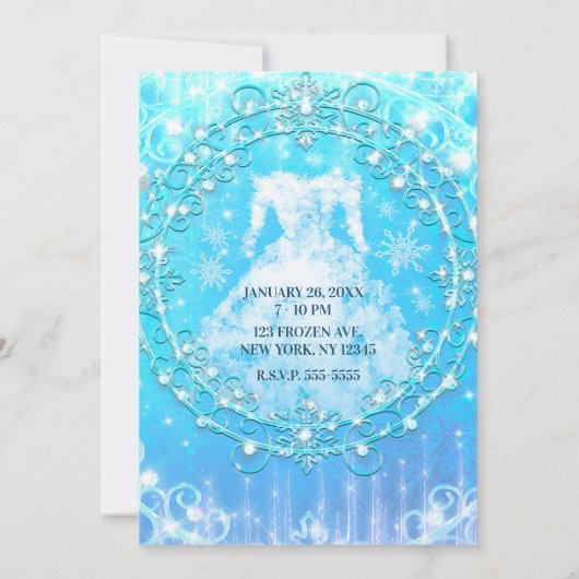 ブルー凍っていウィンターアイスドレススウィート16パーティー 招待状 (裏面)