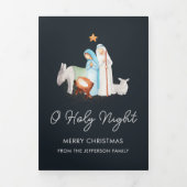 ブルー出生宗教的なクリスマス 三つ折りクリスマスカード (カバー)