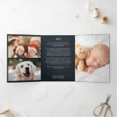 ブルー出生宗教的なクリスマス 三つ折りクリスマスカード (内部)