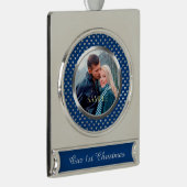 ブルー初めてのクリスマスシルバーハート シルバープレートバナーオーナメント (右)