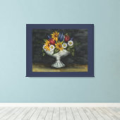 ブルー初期のフォークアートフローラキャンバスアートプリント キャンバスプリント (インサイチュ (ウッドフロア))