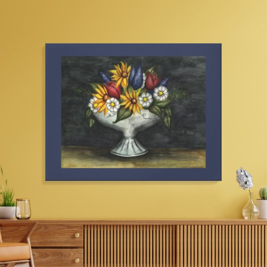 ブルー初期のフォークアートフローラキャンバスアートプリント キャンバスプリント (インサイチュ (リビング))