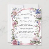 ブルー前に私は花模様ブライダルシャワー招待 (正面)