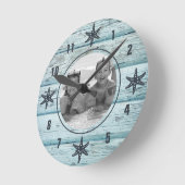 ブルー動揺してビーチウッドヒトデ写真 ラウンド壁時計 (傾斜)