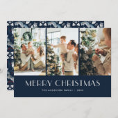 ブルー北欧キツネフォトコラージメリークリスマス シーズンカード (正面/裏面)