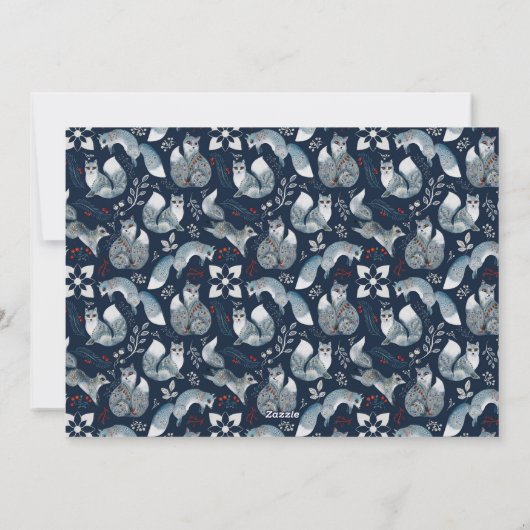 ブルー北欧キツネフォトコラージメリークリスマス シーズンカード (裏面)