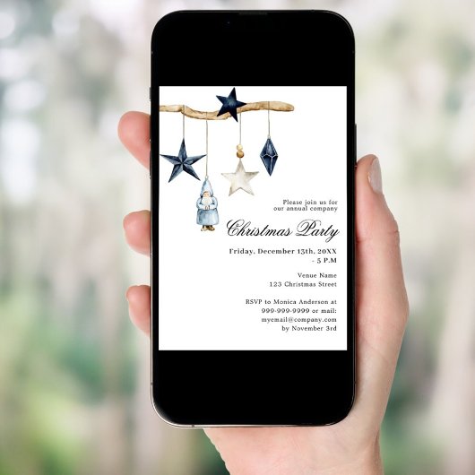 ブルー北欧デコシンプルア会社クリスマスパーティー 招待状