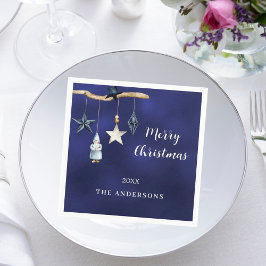 ブルー北欧格言スタークリスマスパーティー スタンダードカクテルナプキン