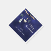 ブルー北欧格言スタークリスマスパーティー スタンダードカクテルナプキン (角)