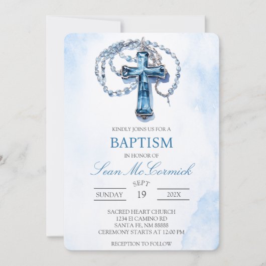 ブルー十字洗礼招待状 招待状 (正面)