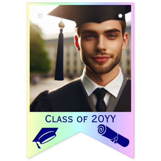 ブルー卒業キャップ、ディプロマ&レインボーの16-Photo バンティングフラッグ (第12の旗)