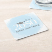 ブルー卒業パーティモダンカスタムー スクエアペーパーコースター (アングル)