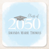 ブルー卒業パーティモダンカスタムー スクエアペーパーコースター (正面)