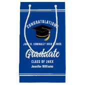 ブルー卒業パーティーのおめでとう卒業生 スモールペーパーバッグ (正面)
