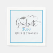 ブルー卒業パーティースクリプトカスタム スタンダードカクテルナプキン (正面)