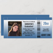 ブルー卒業パーティーチケット招待状と写真 招待状 (正面/裏面)