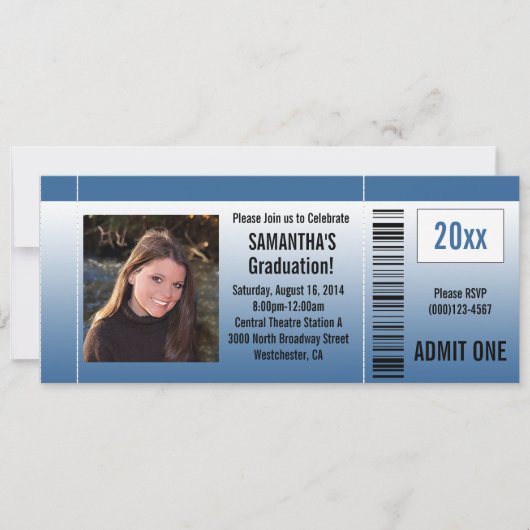 ブルー卒業パーティーチケット招待状と写真 招待状 (正面)