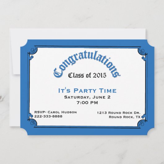 ブルー卒業パーティー招待状 招待状 (正面)