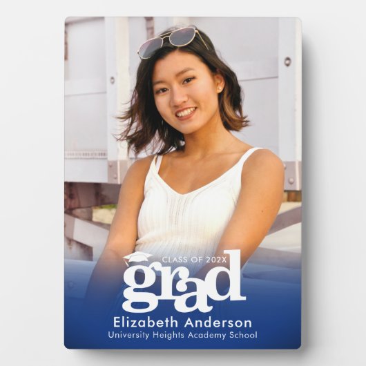 ブルー卒業写真はっきりしたタイポグラフィミニマル フォトプラーク (正面)