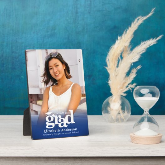 ブルー卒業写真はっきりしたタイポグラフィミニマル フォトプラーク (側面)