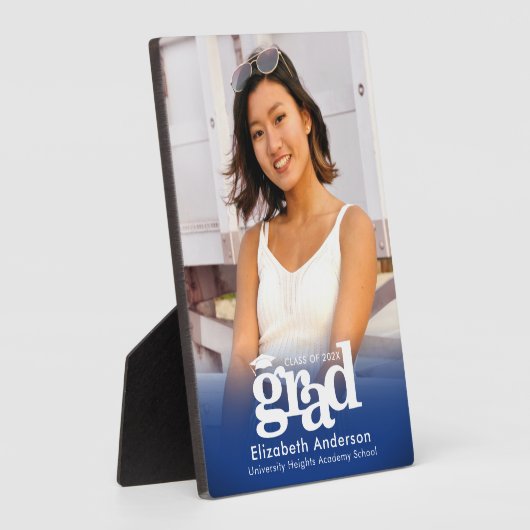 ブルー卒業写真はっきりしたタイポグラフィミニマル フォトプラーク (側面)