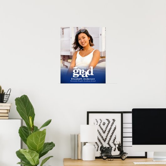 ブルー卒業写真はっきりしたタイポグラフィミニマル ポスター (ホームオフィス)