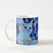 ブルー印象派キッテンアートキャットレディーモノグラム コーヒーマグカップ (左)